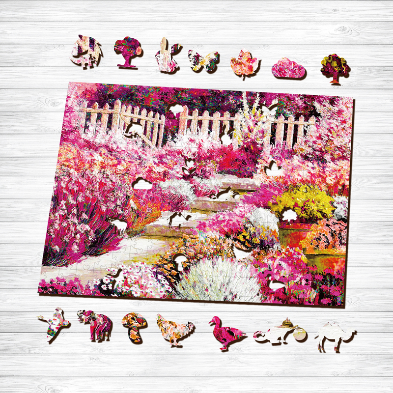 Pink Garden Wooden Jigsaw Puzzle - aimpuzzle