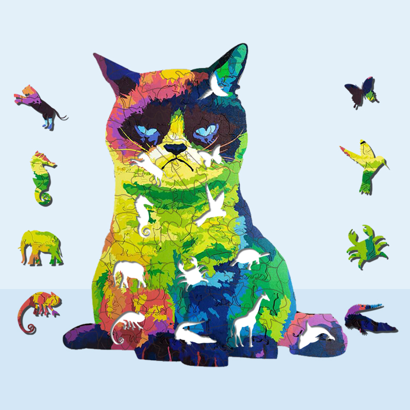 Colorful Cat Wooden Jigsaw Puzzle - aimpuzzle