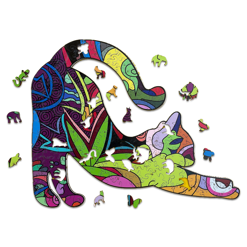 Stretching cat Wooden Jigsaw Puzzle - aimpuzzle