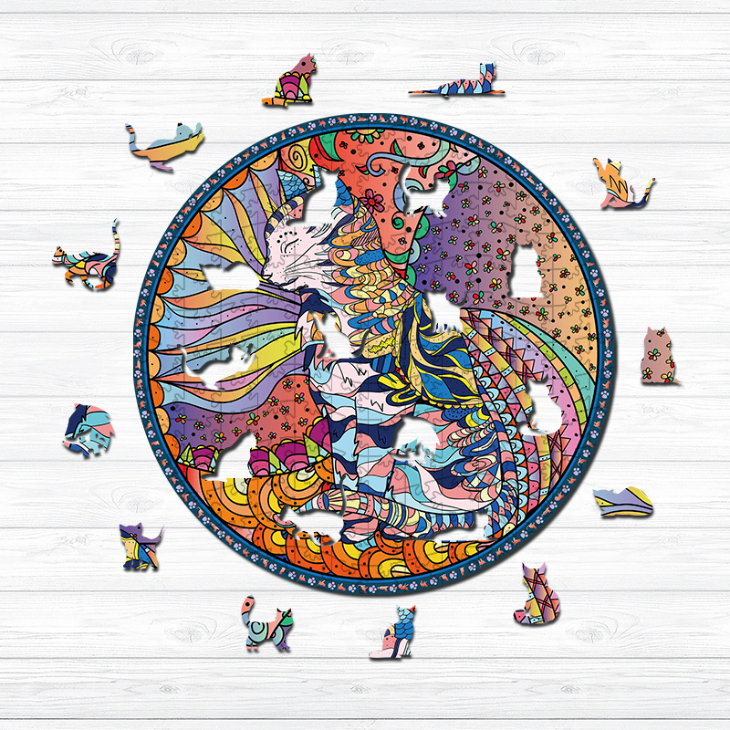 Colorful Cat Round Wooden Jigsaw Puzzle - aimpuzzle