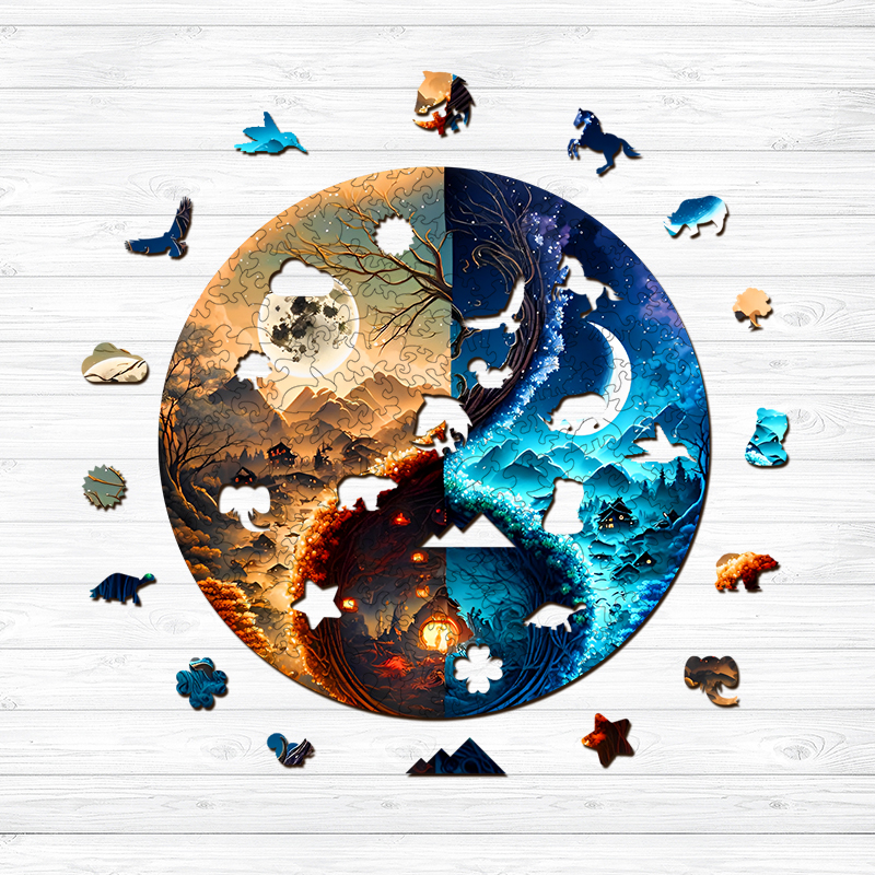 The light and Darkness Moon Wooden Jigsaw Puzzle - aimpuzzle