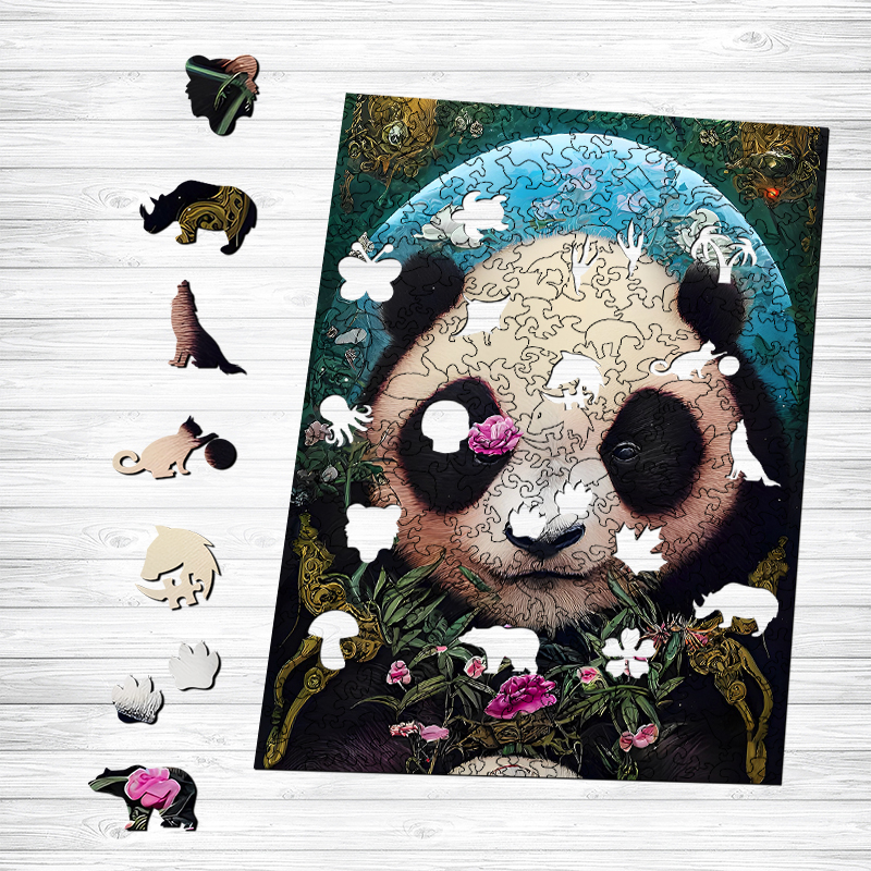 Curios Panda Wooden Jigsaw Puzzle - aimpuzzle