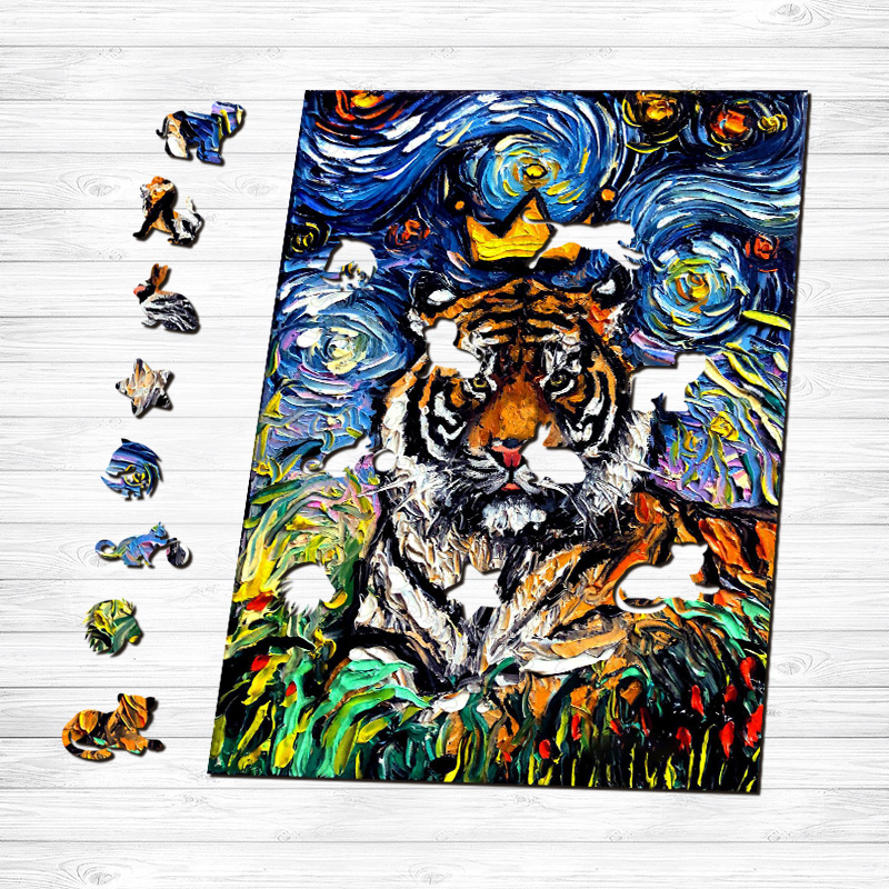 Starry Night Tiger King Wooden Jigsaw Puzzle - aimpuzzle
