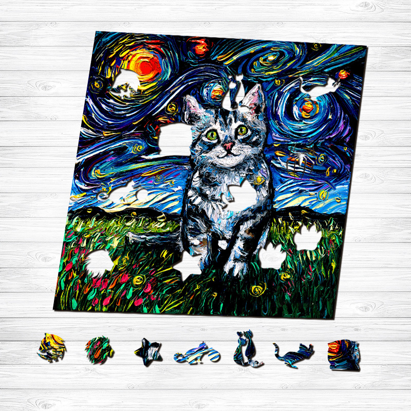 Van Gogh Shorthair Cat Wooden Jigsaw Puzzle - aimpuzzle