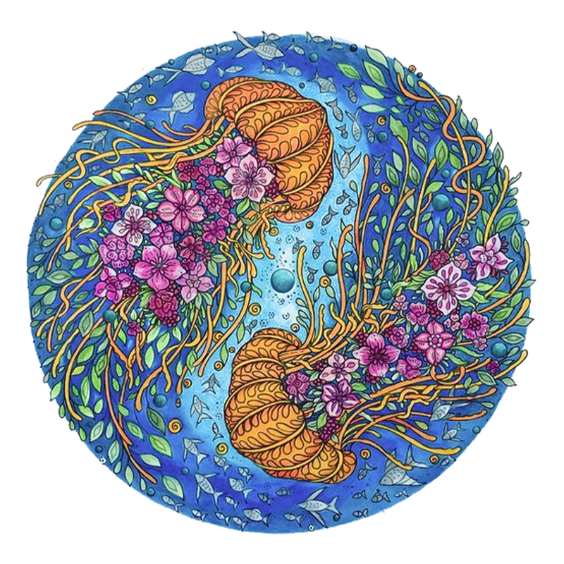 Yin Yang Jellyfish Wooden Jigsaw Puzzle - aimpuzzle