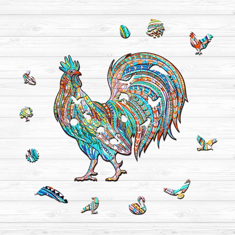 Blue Rooster Wooden Jigsaw Puzzle - aimpuzzle