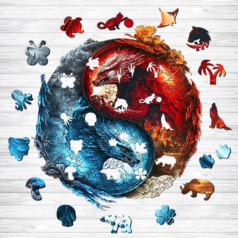 Fearles Water And Fire Dragon Yinyang Wooden Jigsaw Puzzle - aimpuzzle