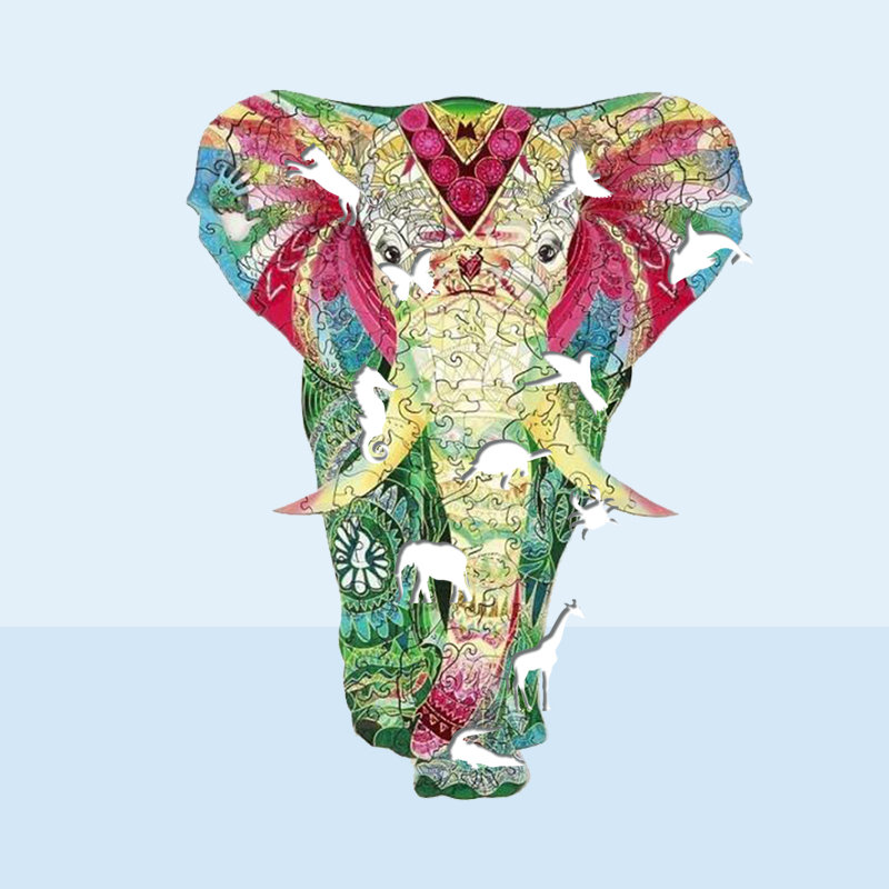 Colorful Elephant Wooden Jigsaw Puzzle - aimpuzzle