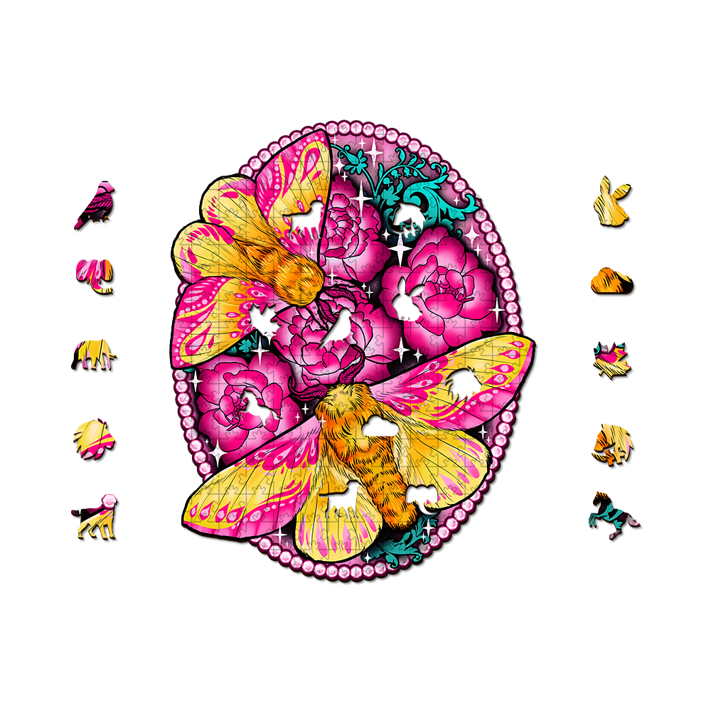 Moth & Flower Wooden Jigsaw Puzzle - aimpuzzle