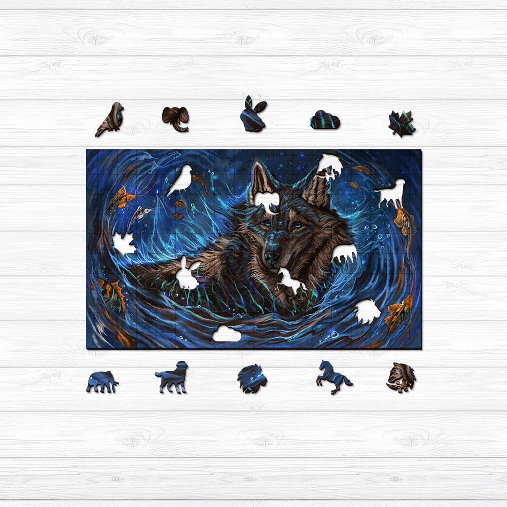 Sea Wave Wolf Wooden Jigsaw Puzzle - aimpuzzle