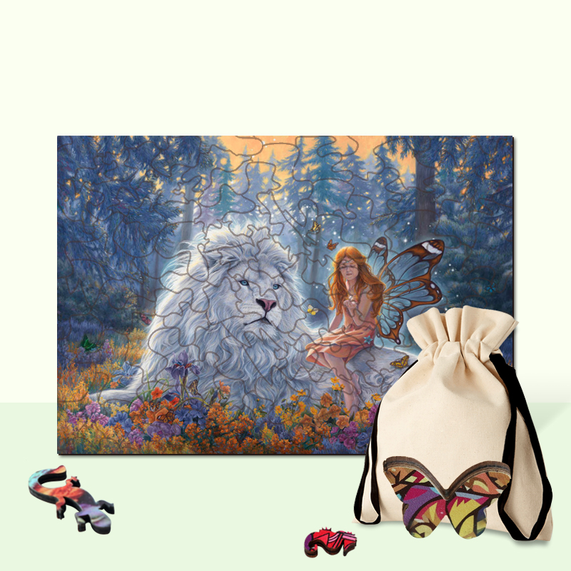White Lion Wooden Jigsaw Puzzle - aimpuzzle