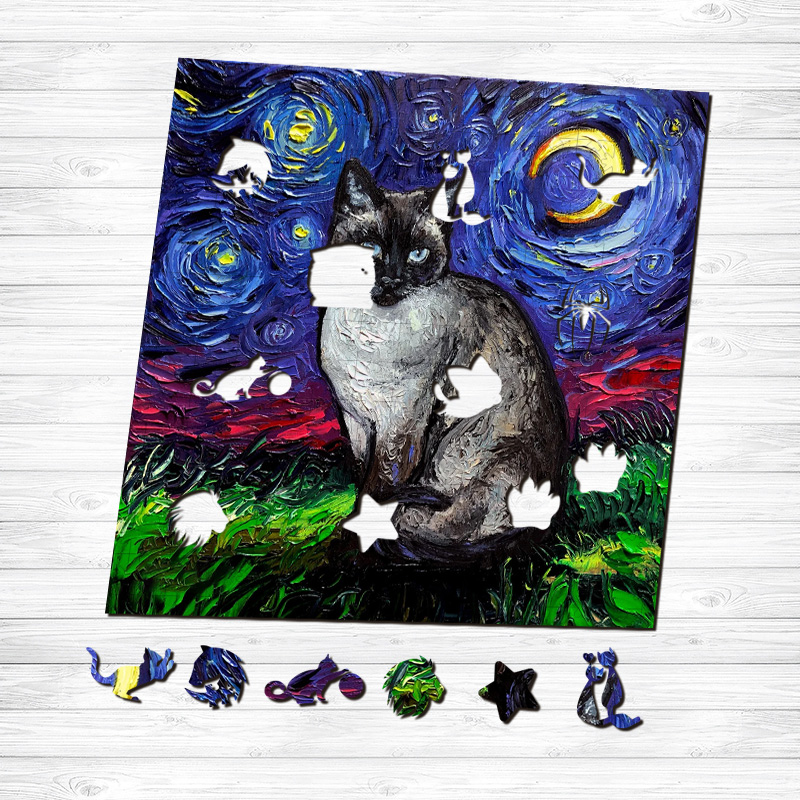 Van Gogh Siamese Cat Wooden Jigsaw Puzzle - aimpuzzle