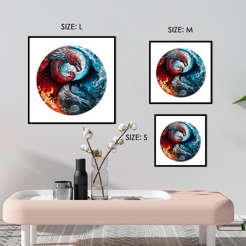 Courageous Red And Blue Dragon Yin yang Wooden Jigsaw Puzzle - aimpuzzle