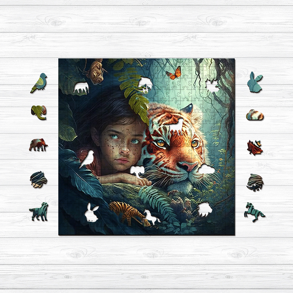 Girl and Tiger Wooden Jigsaw Puzzle - aimpuzzle