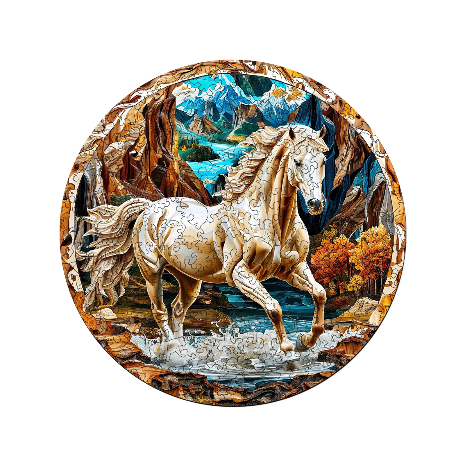 Free-running White Horse 3D Vision Wooden Jigsaw Puzzle - aimpuzzle